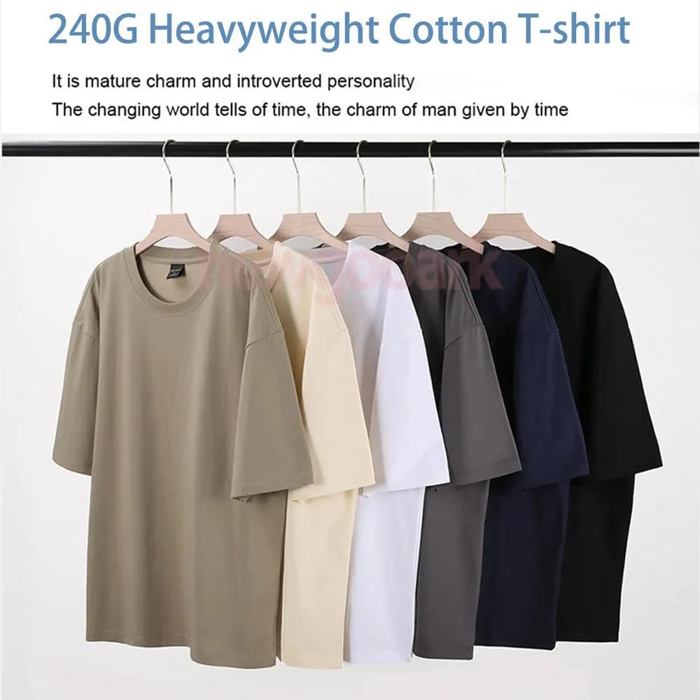 T-shirt oversize per il tempo libero stampata personalizzata in cotone pesante 240G Harajuku Fai da te la tua maglietta con logo fotografico T-shirt da uomo di moda