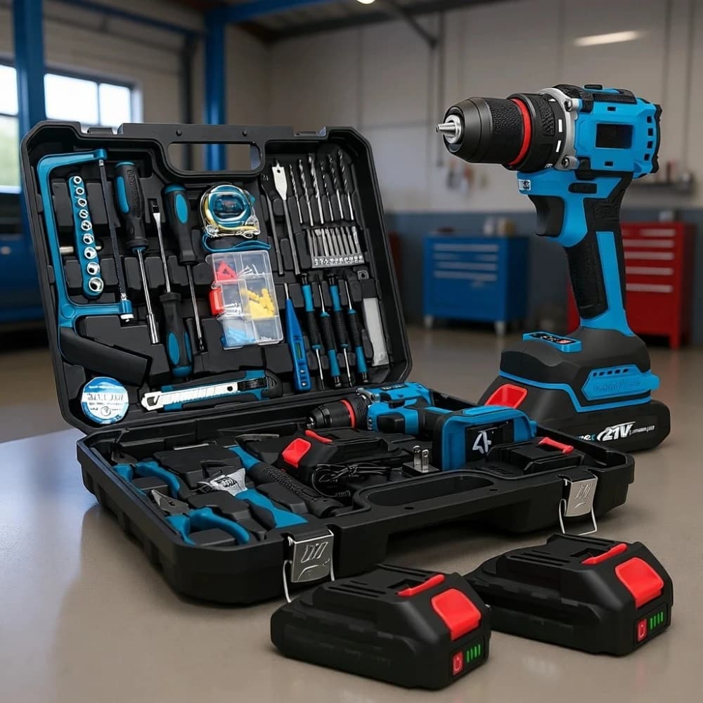 Set di Trapano Senza Fili Brushless con Due Batterie a Ricarica Rapida, Kit Cacciavite per Ristrutturazioni Domestiche e Giardinaggio