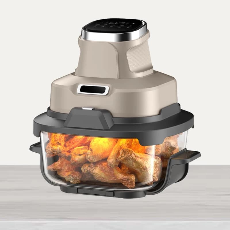 Friggitrice ad Aria Portatile da 1600W con Doppia Ciotola in Vetro, Pannello Digitale 6-in-1, Design Compatto Salvaspazio