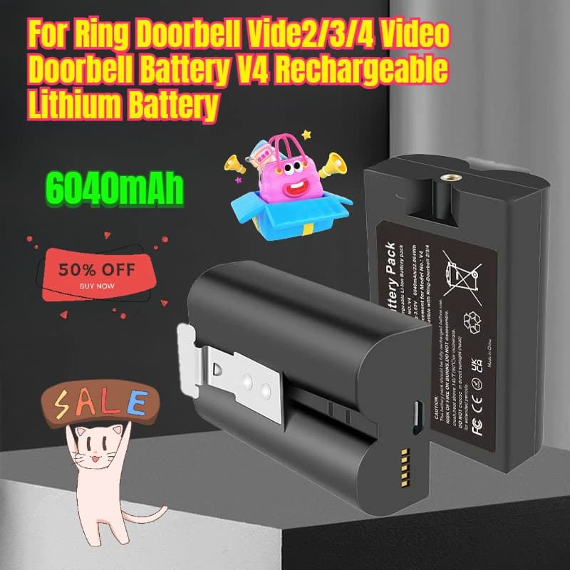 6040mAh per Ring Doorbell Vide2/3/4 Batteria per campanello video Batteria al litio ricaricabile V4