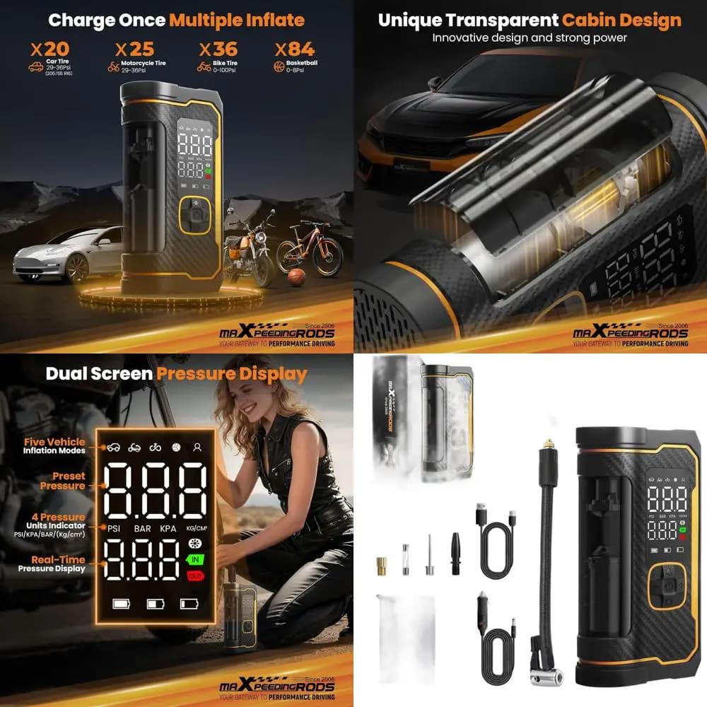 Compressore d'aria portatile da 150 PSI, 12 V CC, 4X più veloci, 18500 giri/min, pompa a batteria da 7800 mAh per auto, biciclette, motocicli e palline