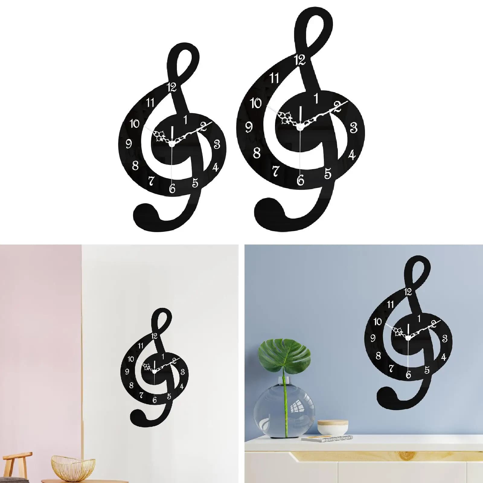 Wall clock with musical note Modern and easy to read hanging watch, battery-powered, silent, for the opening room of the house, the bedroom of the farm