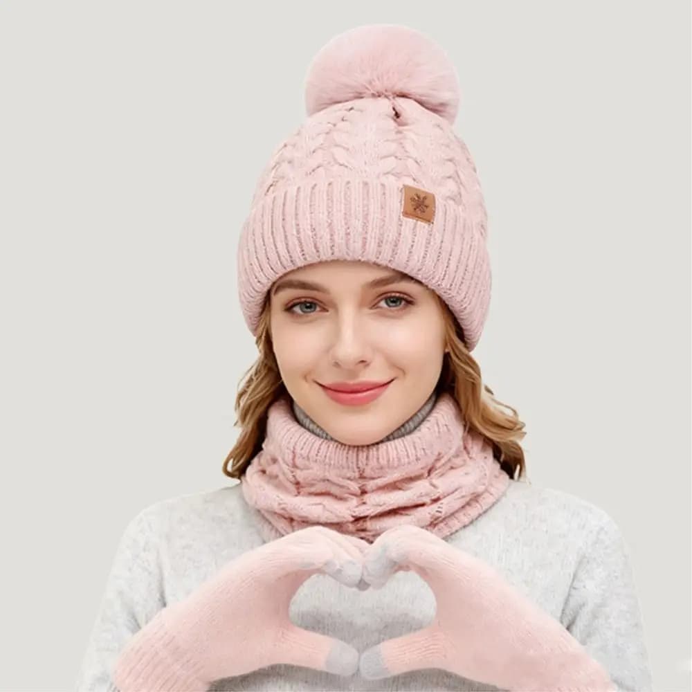3 pezzi/set moda caldo cappello invernale sciarpa guanti touchscreen cappello lavorato a maglia antivento protezione del collo sciarpa berretto da esterno