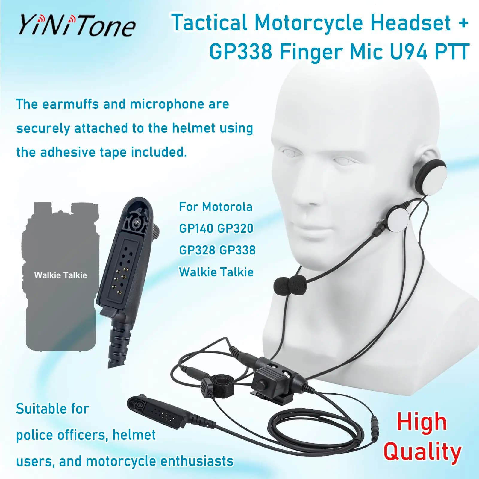 Casco moto Radio Set auricolare per Motorola GP140 GP328 GP338 Walkie Talkie auricolare con riduzione del rumore U94 Finger Mic PTT