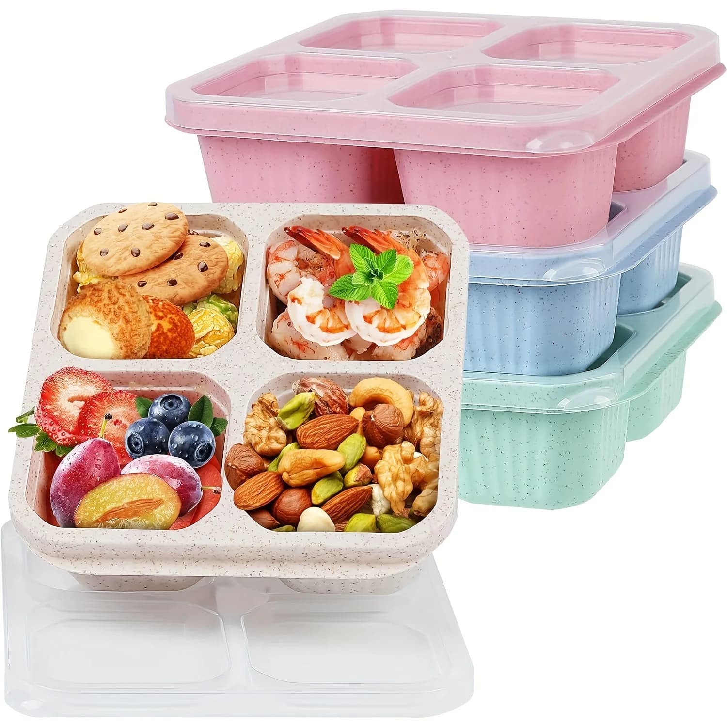 3 pezzi Bento Snack Box con coperchio 4 scomparti riutilizzabili No BPA Lunch Box contenitori durevoli per la preparazione dei pasti per i viaggi di lavoro scolastico