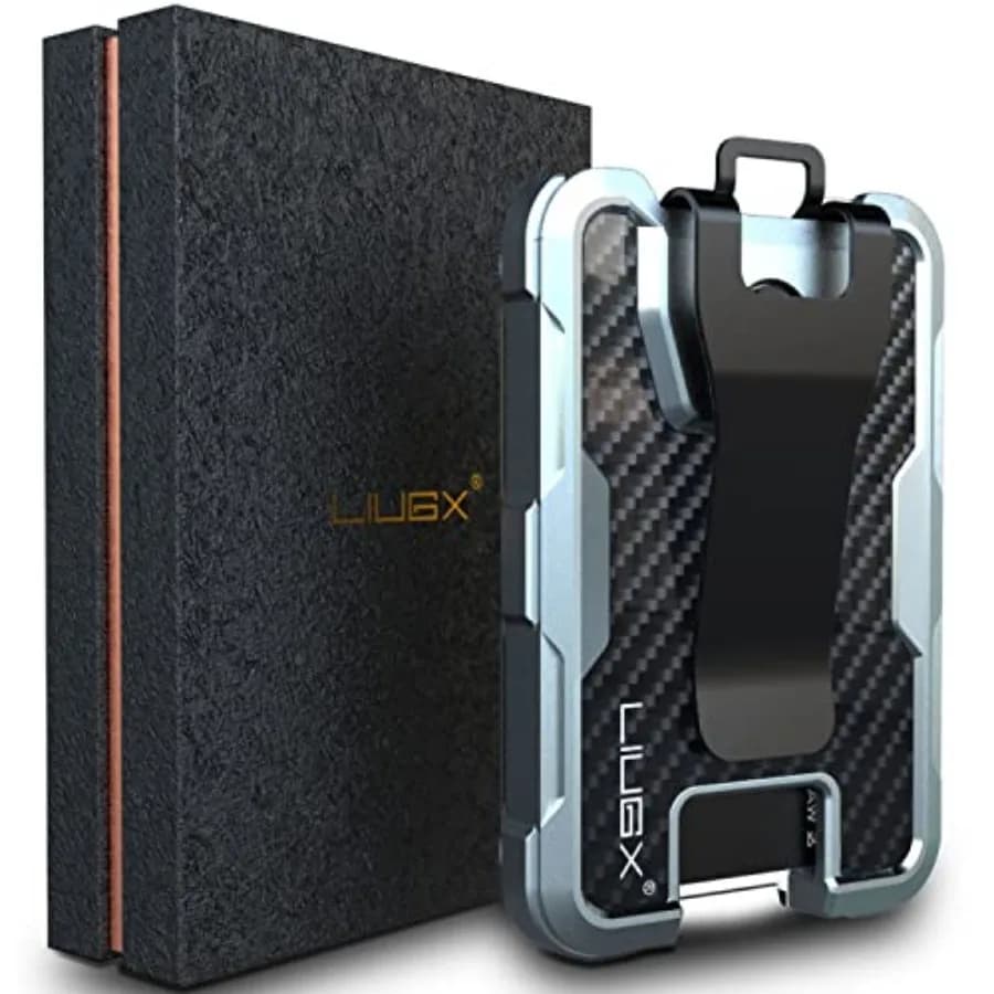 Aluminum Badge Holder/Card Holder Wallet with Box with Carbon Fiber and Metal Clip Durable ID Card Holder Holds 4 Cards for EDC