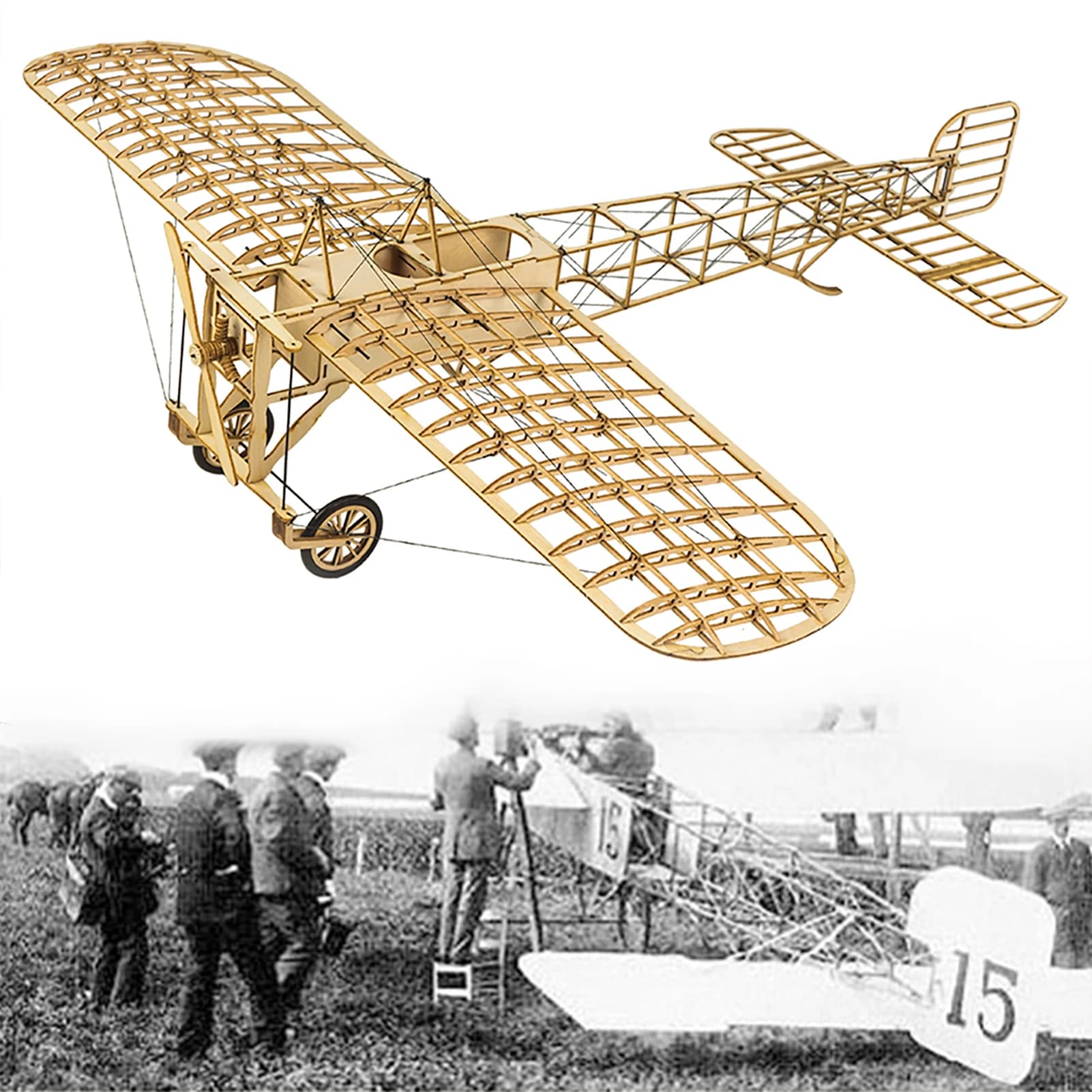 DWH VX14 1:23 scala 380mm apertura alare aereo statico in legno fai da te modello di edificio Bleriot XI aereo puzzle 3D Kit aereo fai da te wi