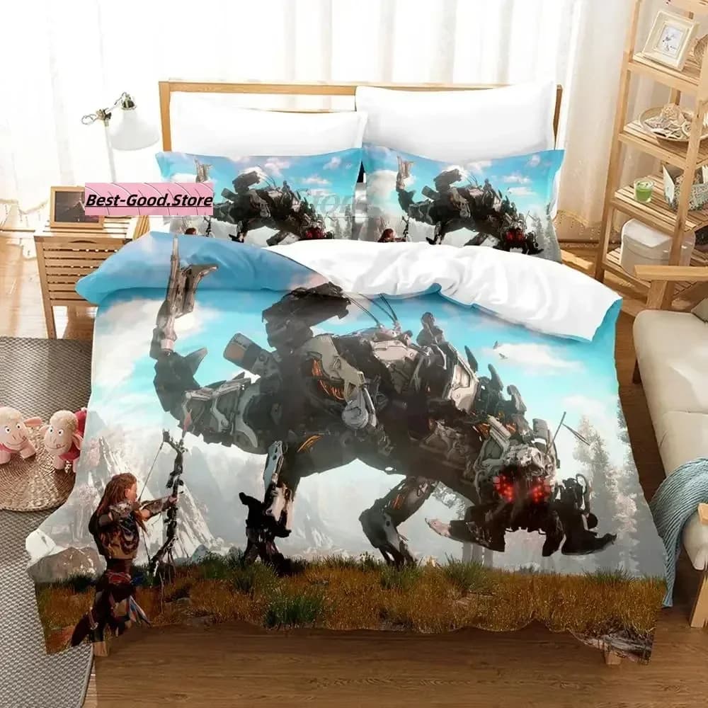 Set di biancheria da letto Horizon Zero Dawn, set di lenzuola singole, matrimoniali, queen size, king size, per adulti e bambini, set copripiumino 3D anime.