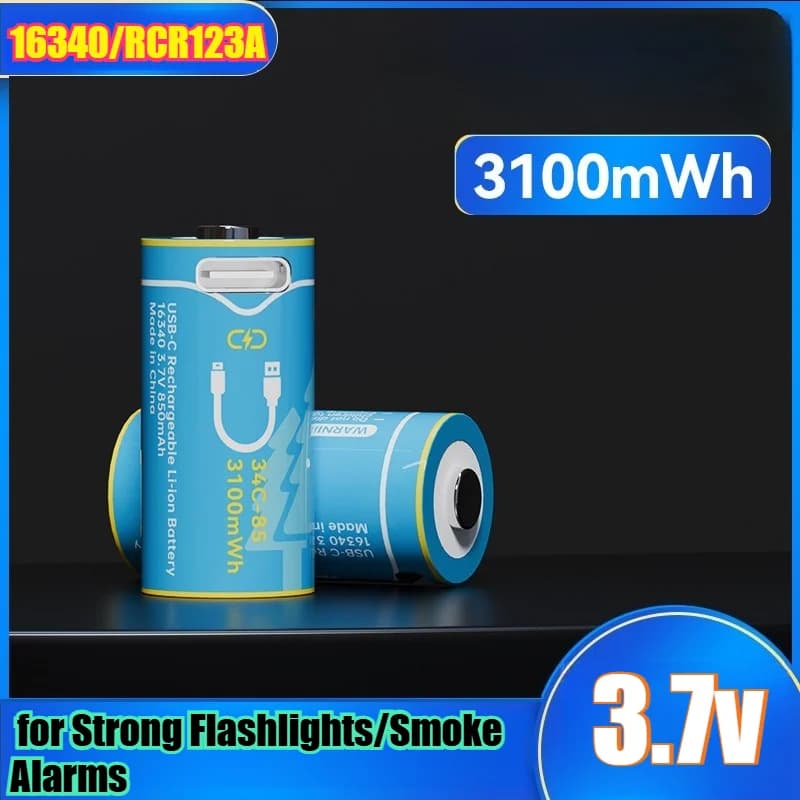 Batteria ricaricabile al litio 3100 mWh 16340/RCR123A Batteria agli ioni di litio a ricarica rapida USB da 3,7 V per torce elettriche forti/allarme di fumo
