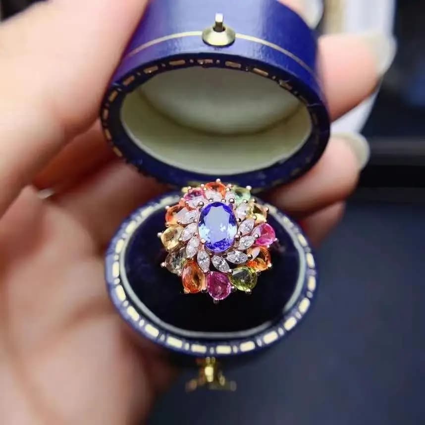 Miglior regalo Anello tanzanite naturale reale al 100% Anello da donna delicato in argento sterling 925 Gioielleria raffinata