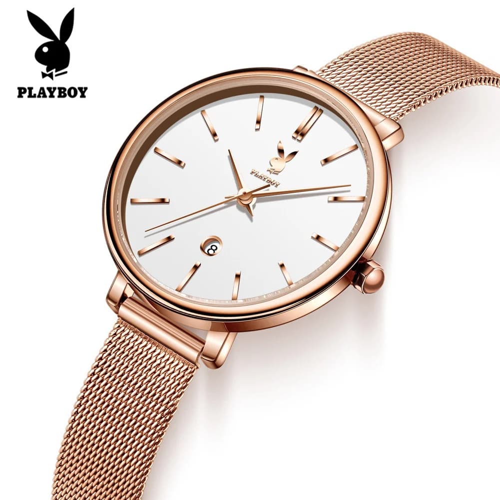 PLAYBOY 3093 Top Brand Women's Watch Stainless steel Mesh Strap Waterproof Simple Design Quartz Watch for Women