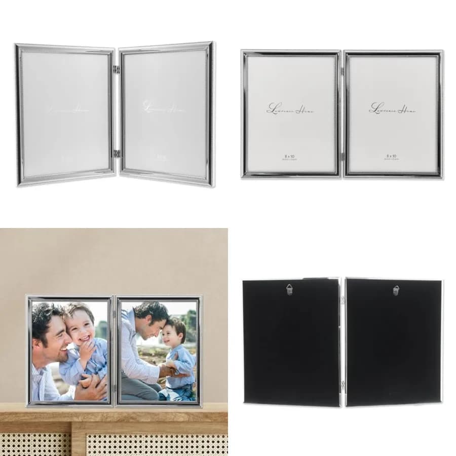 Cornice Doppia per Foto con Cerniera e Doppia Perla Decorativa, Placcata, 8x10 Pollici, Modello 510780D