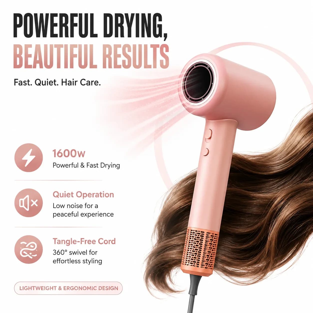 Negative ion hair dryer with high speed and no blades High power silent and quick drying Portable, suitable for home and travel