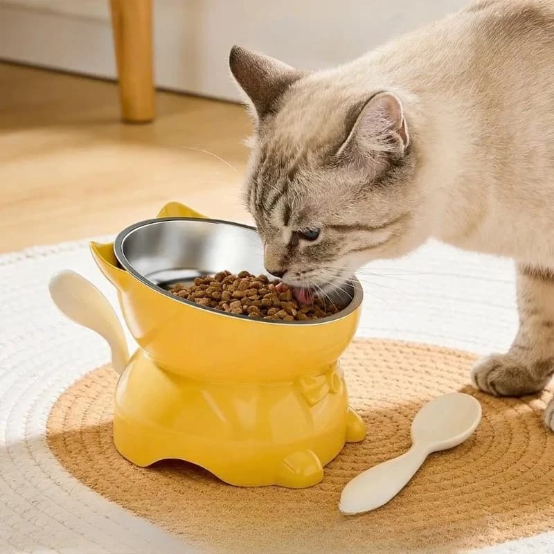 Inclined Raised Cat Bowl Stainless Steel Food Water Bowl Cute Ear Bracket Neck Friendly Pet Feeding Dish