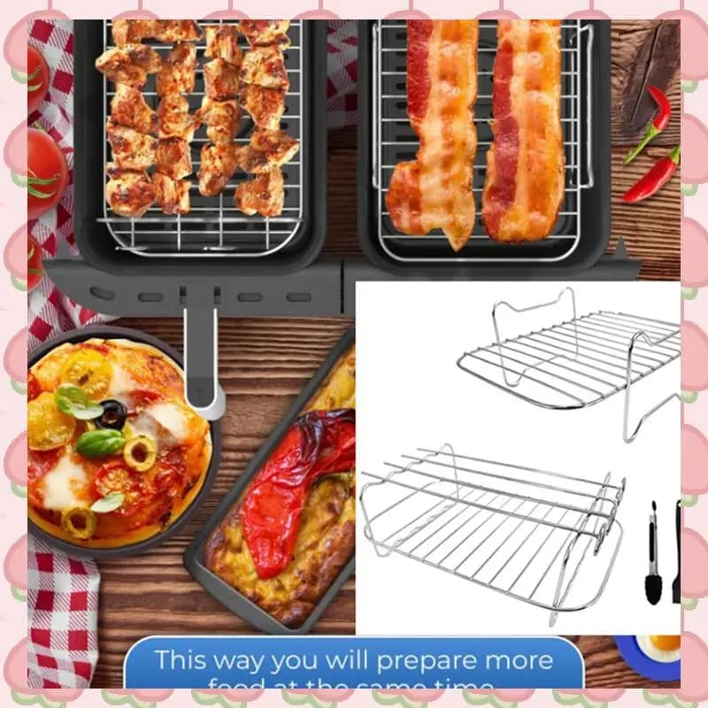 N18R air fryer grill for Ninja double air fryer, 2-piece grill with 4 skewers, brush and clip, for double basket air fryers