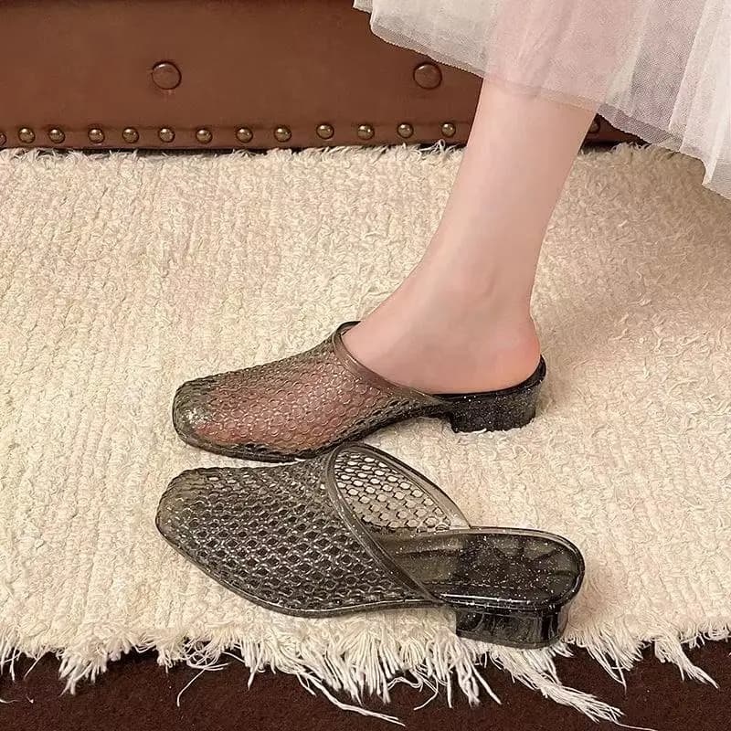 Summer Women Crystal Wedge Slip-On Sandals Adult Jelly Anti-Slip Outdoor Sandal Women Soft-Soled Beach Shoe Everyday Casual Shoe