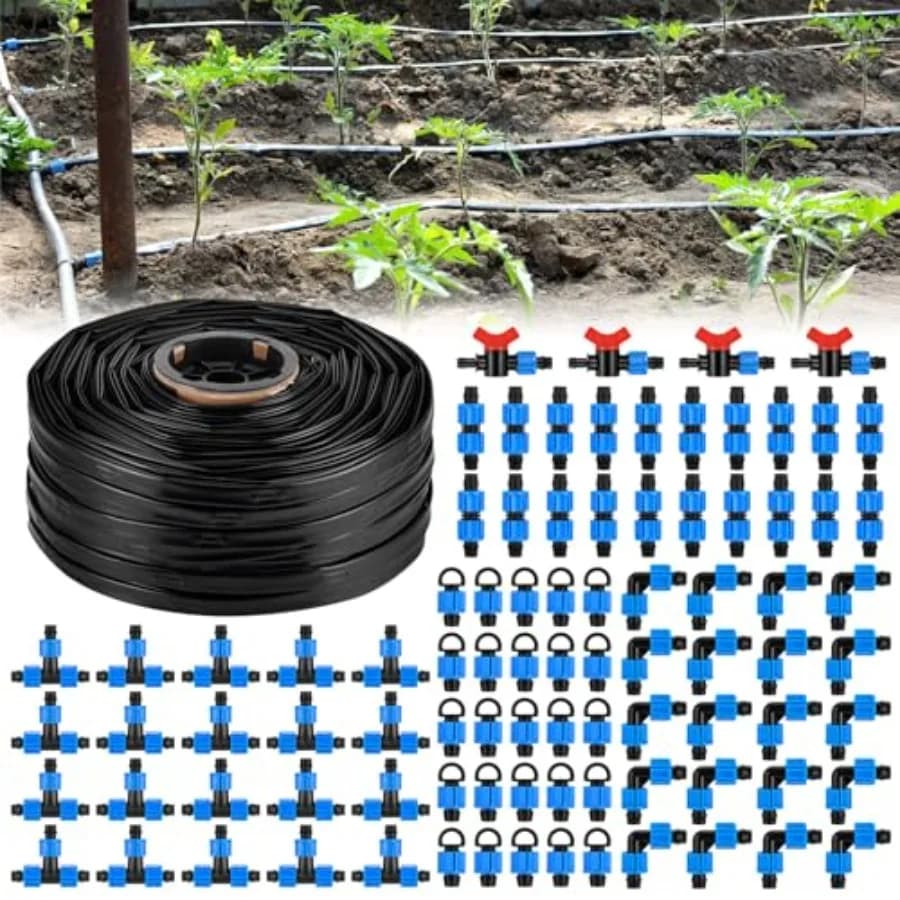 Kit 300 Meters Drop Fitting, 5/8 Inch Pipe, 8 Mil Thickness, 6 Inch Distance, Automatic Irrigation System for Gardens, Farms and Lands