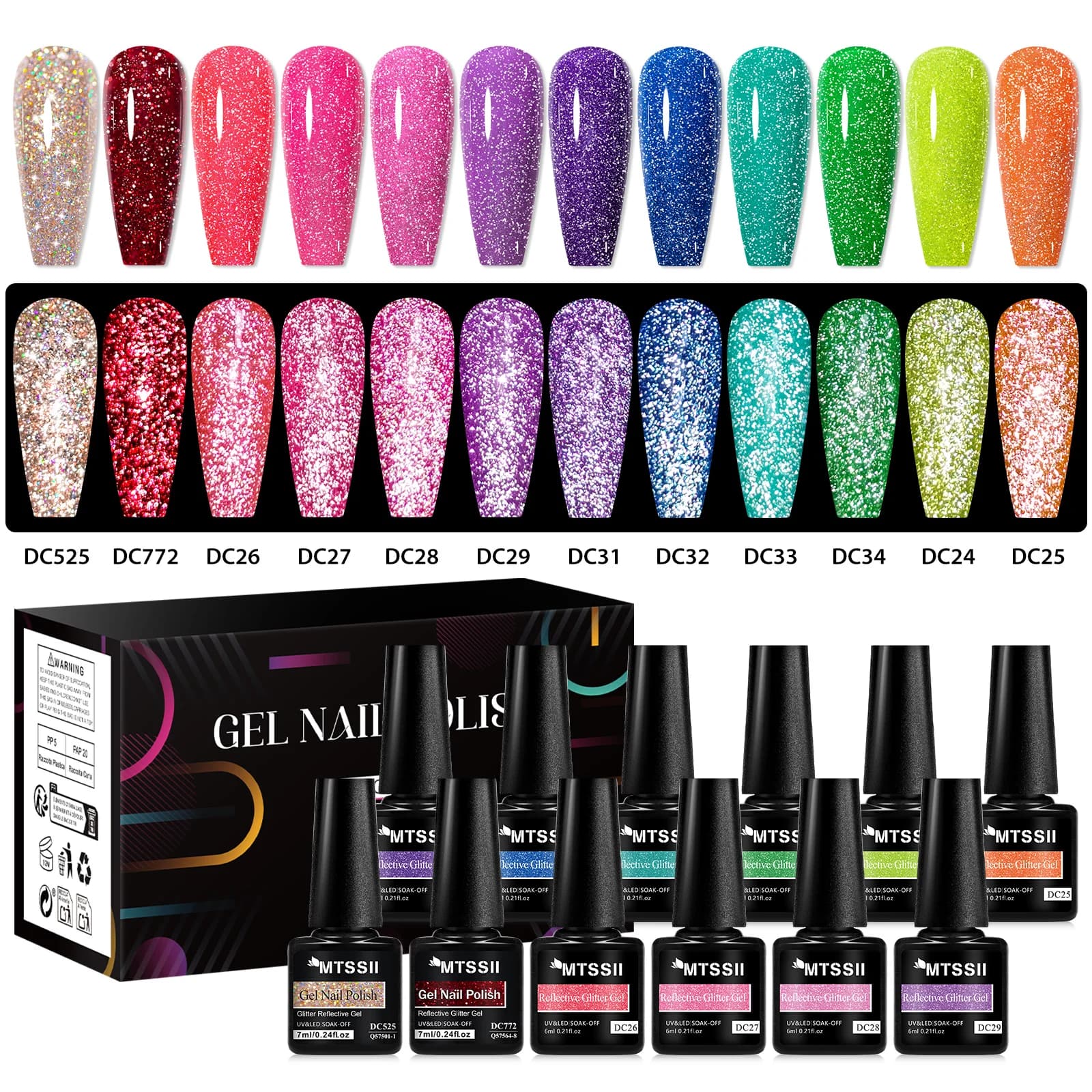 8/12pcs Glitter Gel Smalto Set Scintillante Glitter Semi Permanente Soak Off Gel UV Vernice per manicure con scatola Forniture per unghie fai da te
