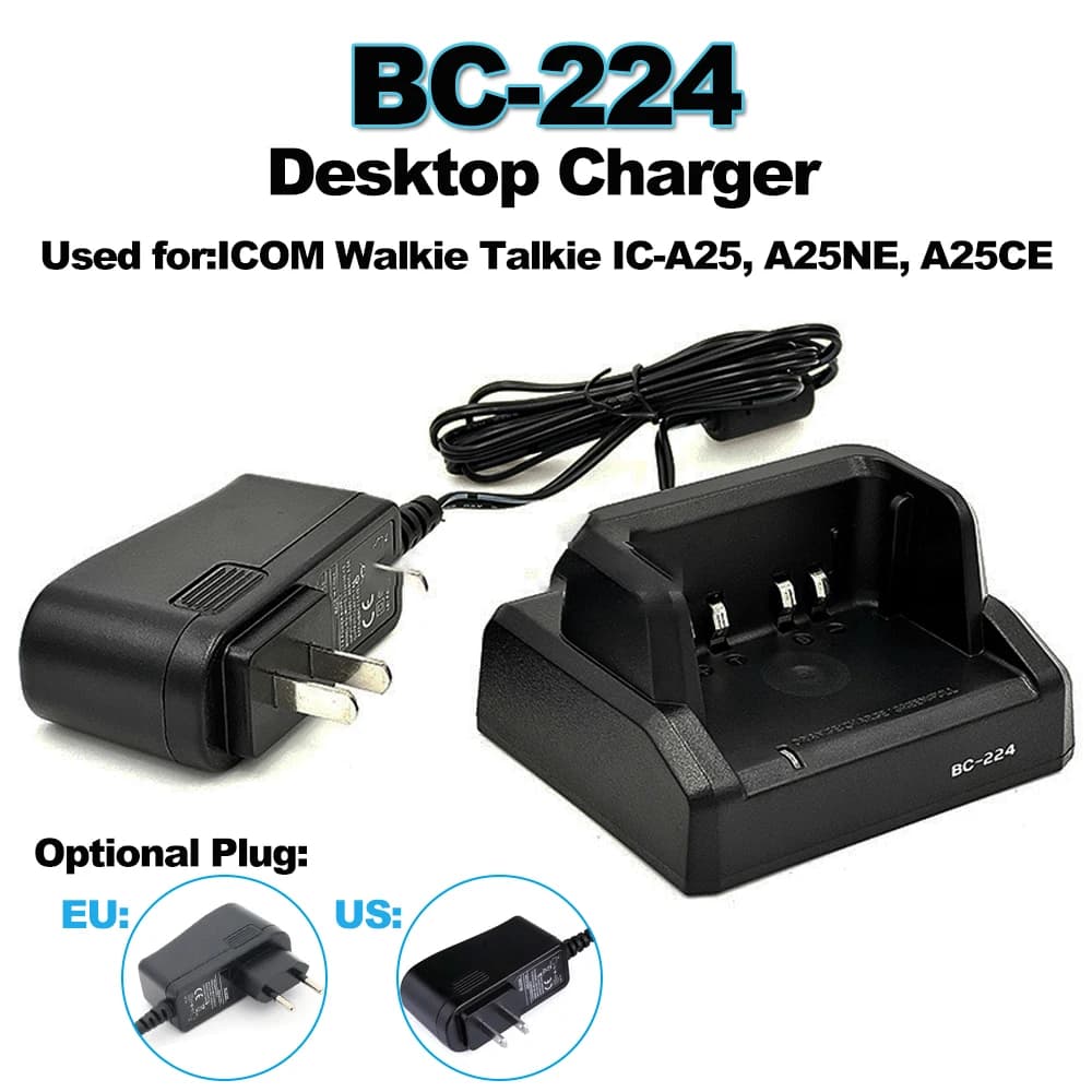 Walkie Talkie Parti BC-224 Caricatore da tavolo Adattatore UE/USA per ICOM A25NE A25CE IC-A25 Radio a 2 vie per BP288 BP289 Ricarica batteria