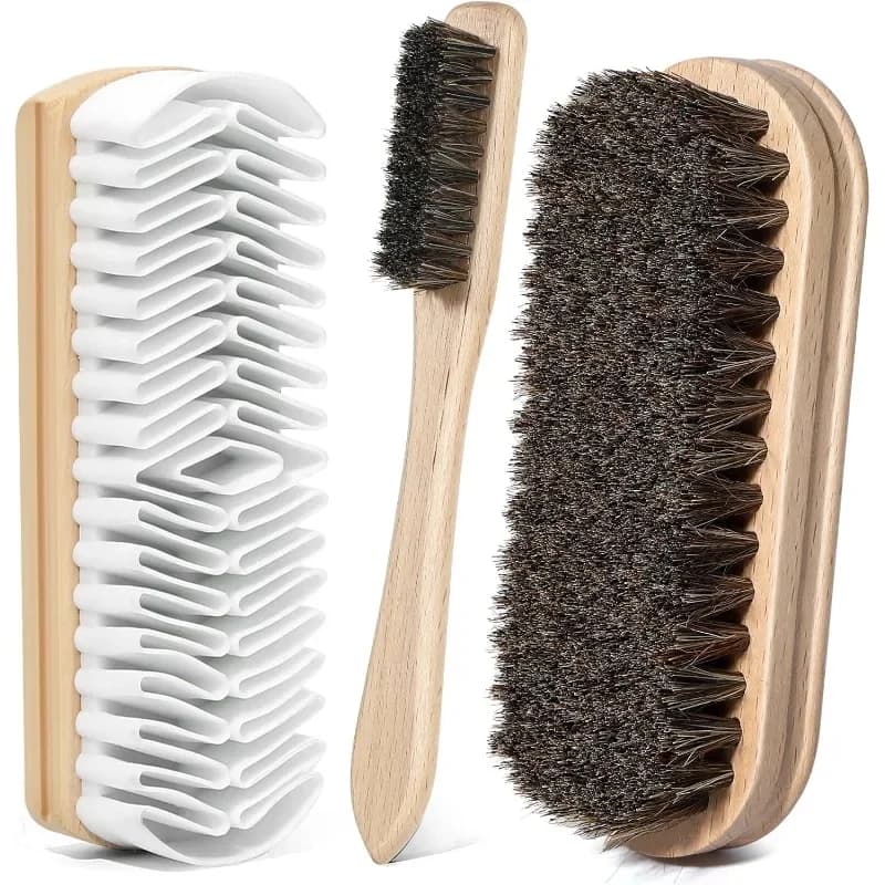 3Pcs Shoe Cleaning Brush Set Suede Eraser Premium Horsehair Polish Brush Long Lasting Shoe Brush for Cleaning and Polishing