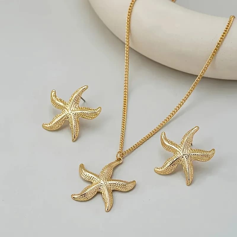 Set di Orecchini e Collana a Tre Pezzi con Motivo a Stella Marina, Elegante e alla Moda