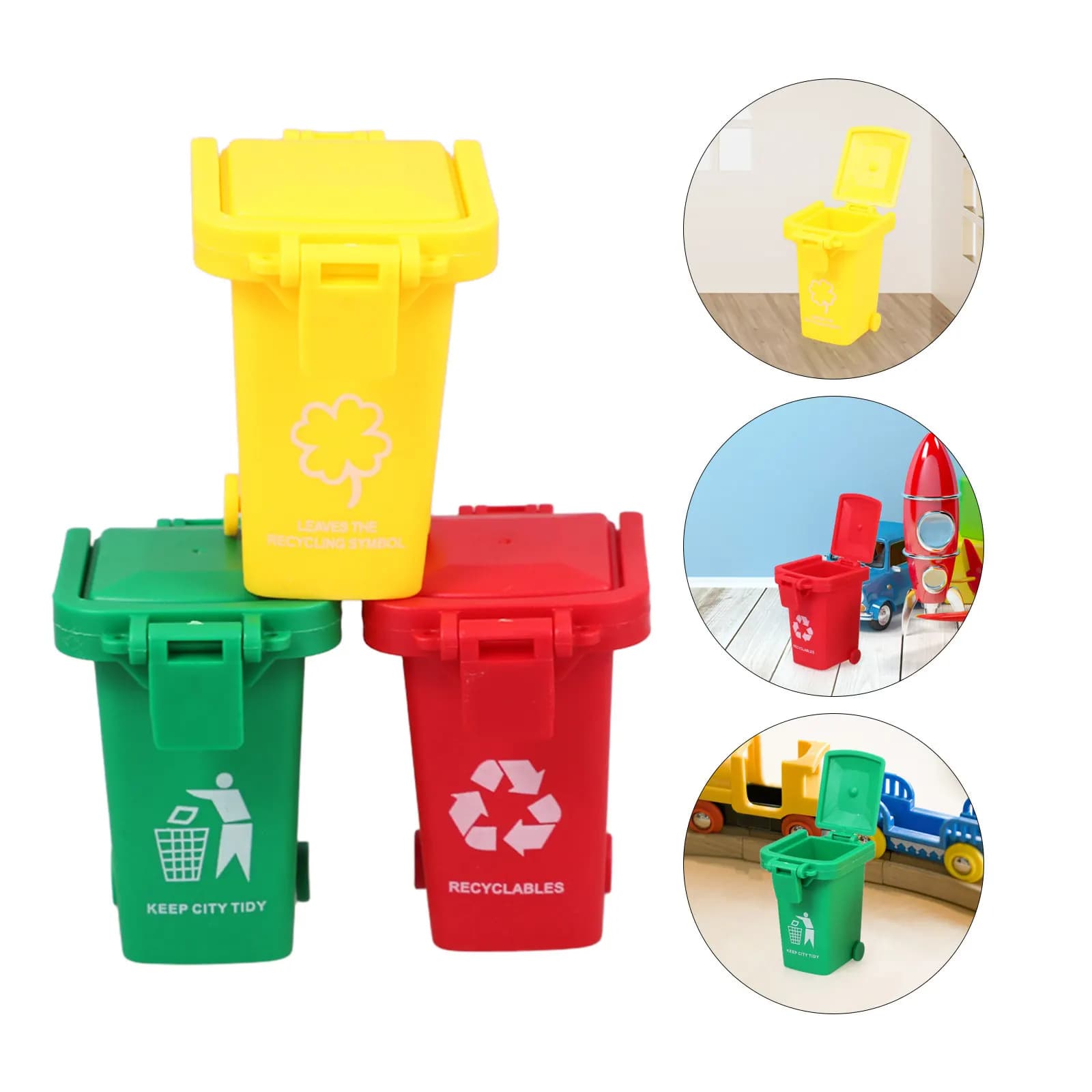 Set di 3 Mini Pattumiere Compatte per Bambini, Bidoni per il Riciclo, Ausilio Didattico per Asilo, Casa, Scuola, Apprendimento Montessori, Consapevolezza Ecologica