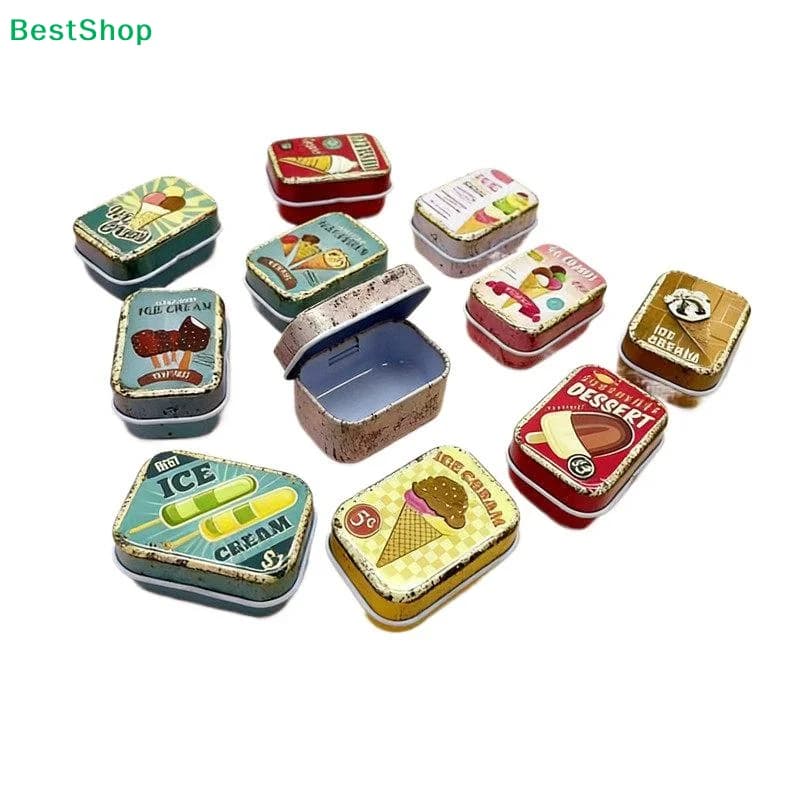 1PCS Flip Cover Tin Box Mini Rectangular Iron Box Decorative Box Portable Small Storage Cans Candy Pills PaperClip CuteStyle