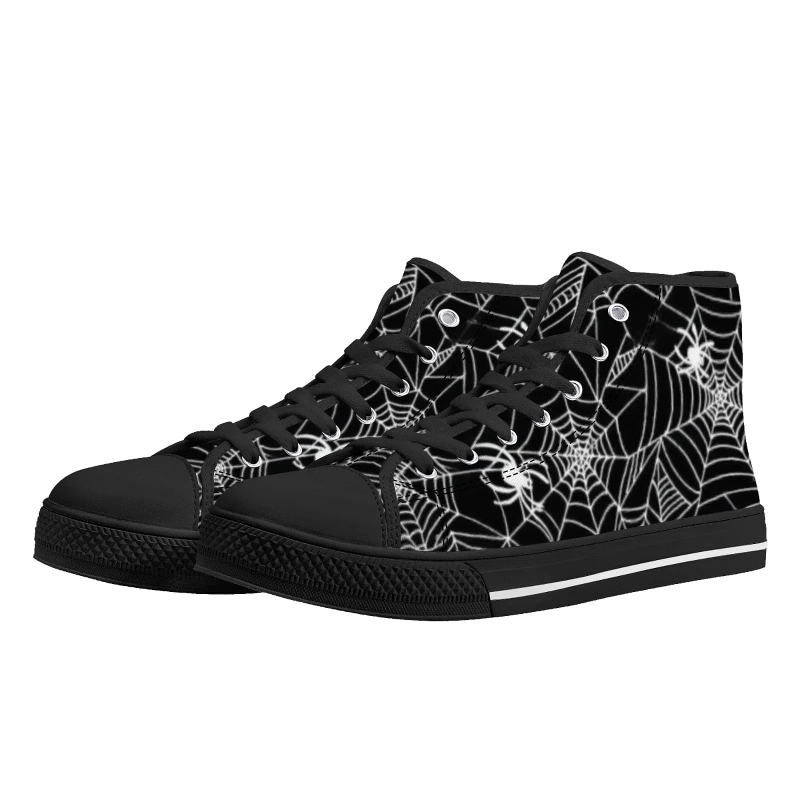 Street style spider web high-top canvas shoes flat sneakers for men and women lightweight casual shoes