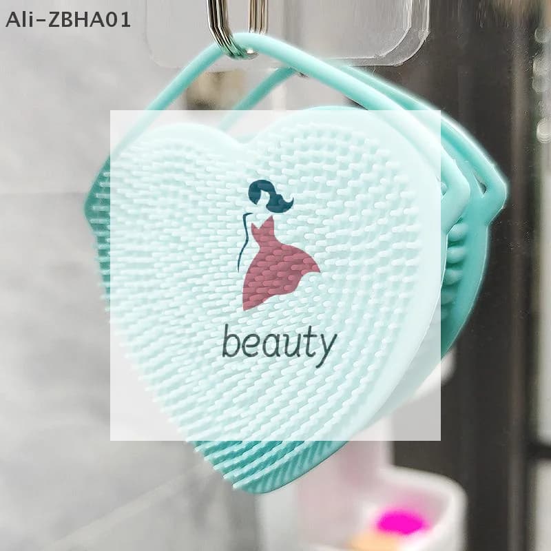 Soft Cleansing Brush Portable Exfoliating Beauty Brush Heart Shaped Silicone Facial Brush Double-sided Scrabber Hanging Brush