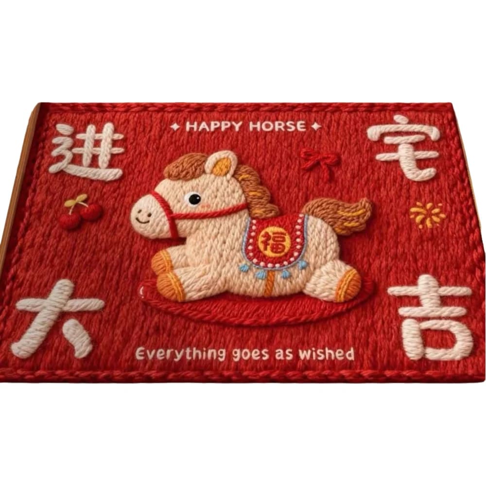 Nuovo Tappeto da Porta con Motivo Cavallo per Capodanno, Tappetino Rosso per Bagno, Assorbente, Morbido, Decorazioni per la Casa