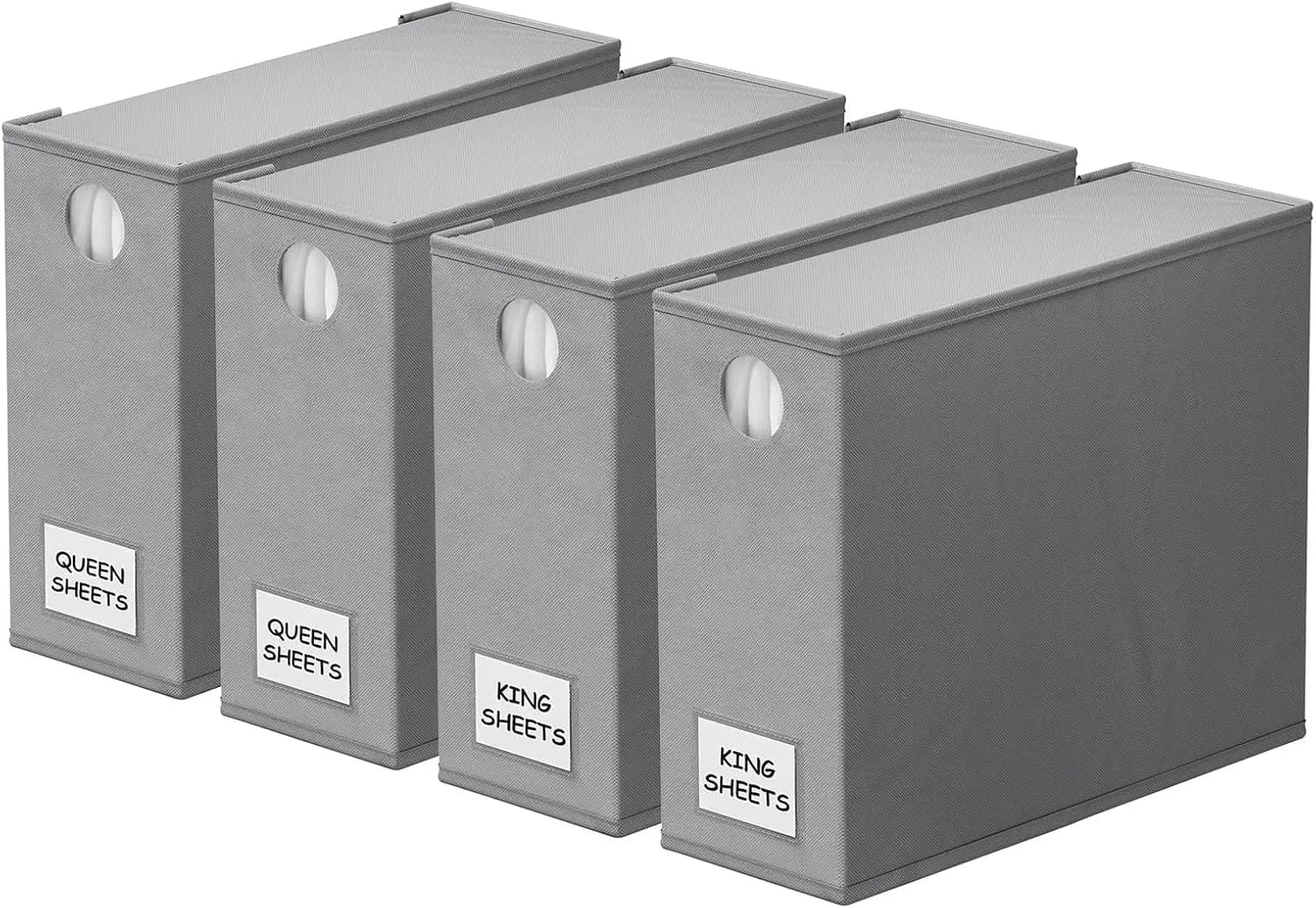 4 Pack Bed Sheet Organizers and Storage, Foldable Organizer for Linen Closet, Sheets Set Folder Keeper with Window XL (Queen & King Size) Organizing Bedding Container, Gray 91ZDSN-SL01-G4