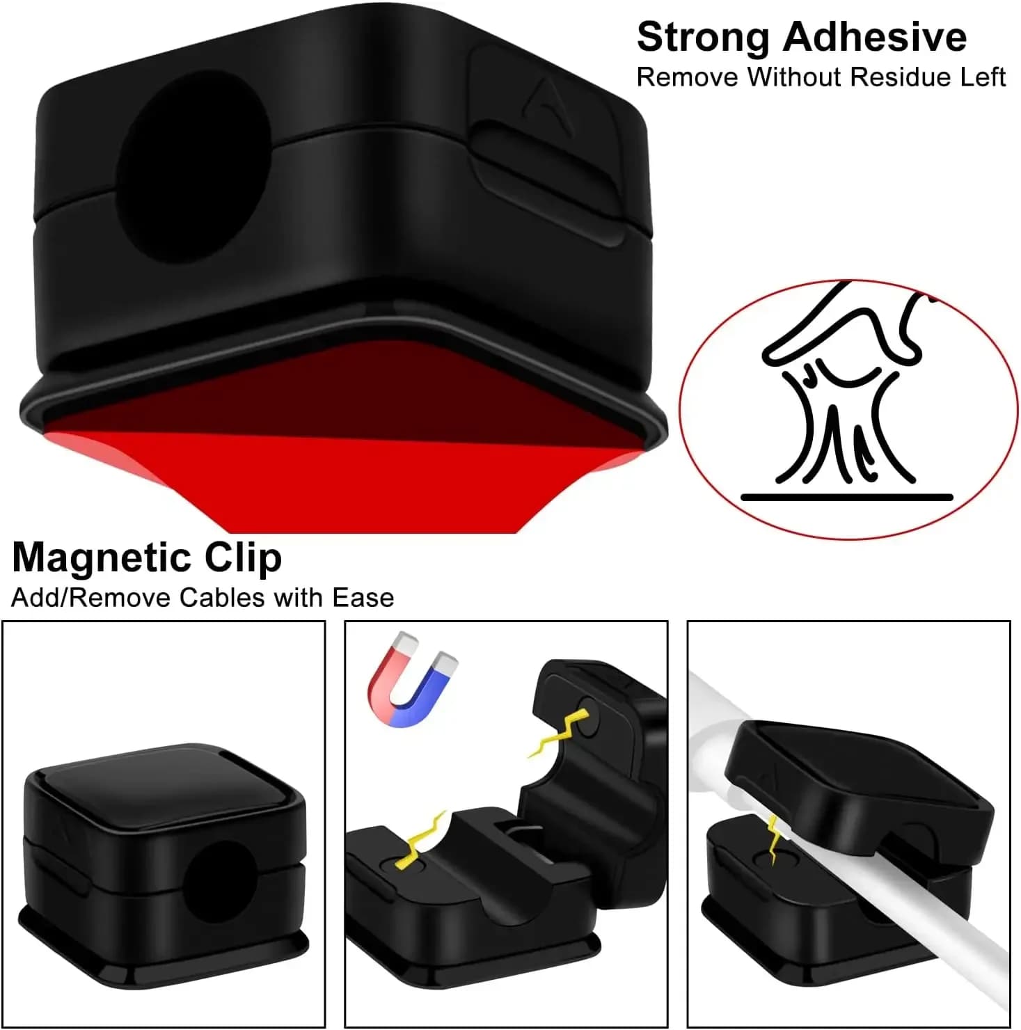 6PCS Magnetic Cable Clips Adjustable Cord Holder Under Desk Smooth Wire Organizer - Cable Management And Storage Solution