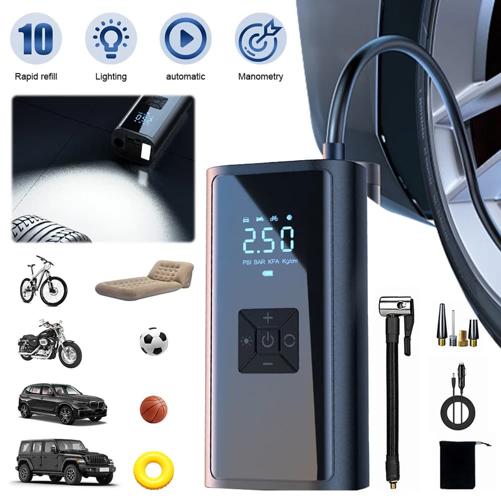 Pompa per pneumatici elettrica 150PSI Display LCD Pompa di gonfiaggio per auto portatile Gonfiatore per pneumatici per auto per palla da bicicletta per automobile