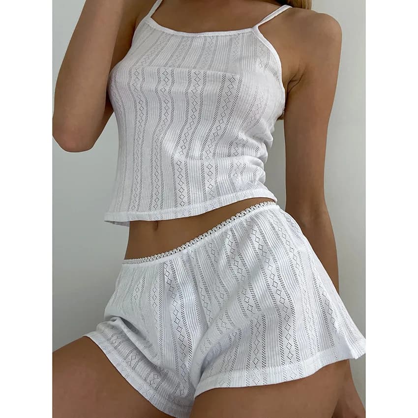2026 Women's Summer Pajamas Set 2PCS Summer Casual Suspender Top and Shorts Sleepwear 2 Piece Set Loose Home Loungewear Clothing