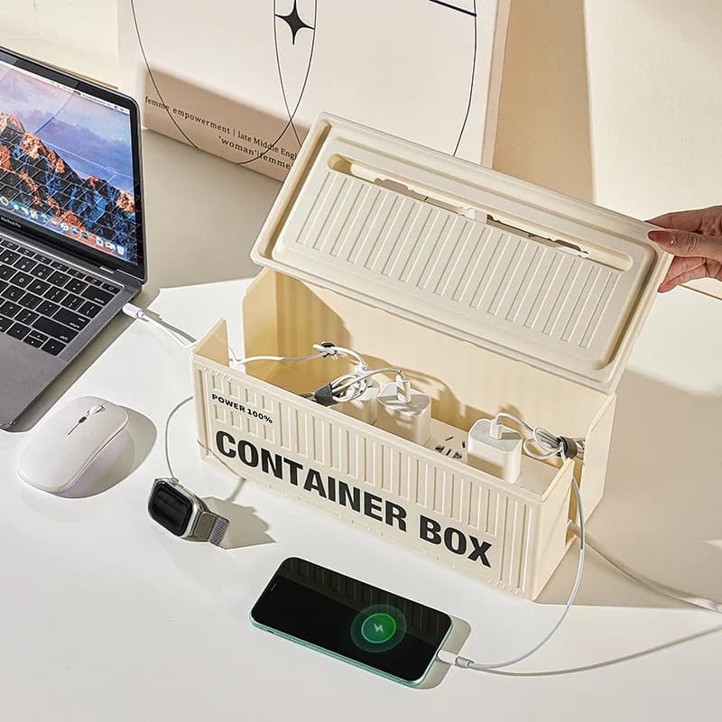 Scatola porta cavi elettrici in stile industriale, organizer per cavi di alimentazione e caricabatterie, contenitore per la gestione dei cavi dati da scrivania per ufficio.