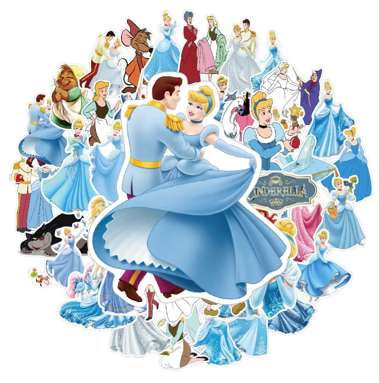 49 pieces animation of the cartoon Cinderella Princess Cartoon DIY Sticker laptop luggage skateboard graffiti decals fun, kawaii