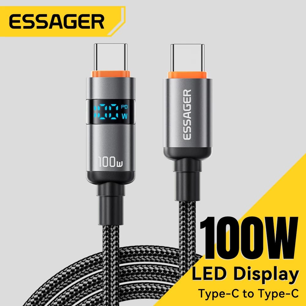 Essager 100W Type C Type C Cable 5A PD Quick Charging Cable USB C Display to USB C for MacBook Laptop iPad Xiaomi iPhone 16 15