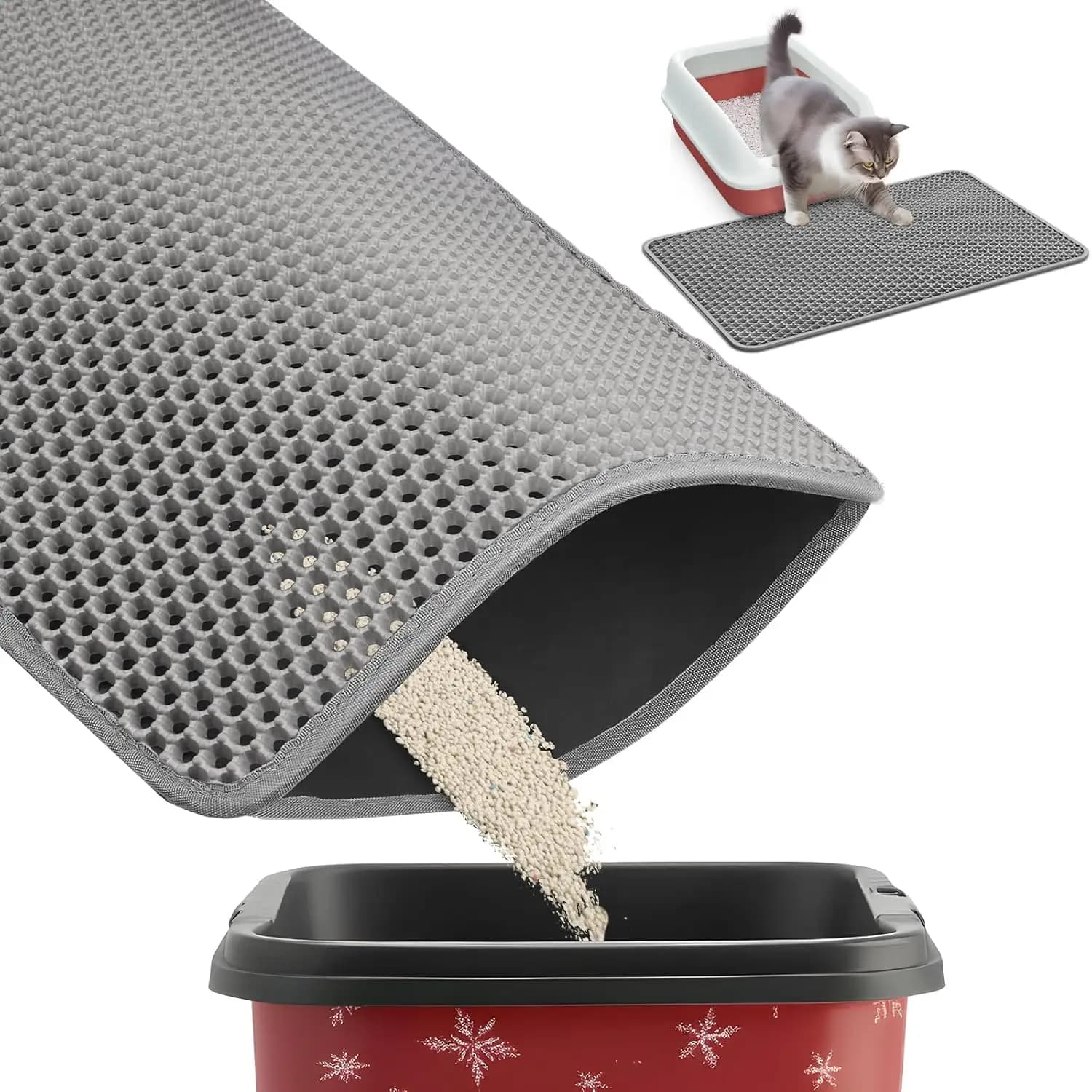 Tappetino per Lettiera Gatti 27x19 Pollici con Doppio Strato, Design Antiscivolo e Impermeabile per Facile Pulizia e Controllo dello Spargimento