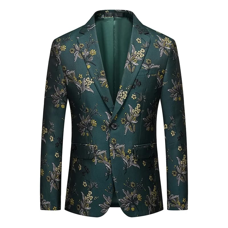 Men's Slim Fit Business Blazer Green Pattern Casual Autumn Winter Fashion Handsome Trendy Suit Jacket for Men