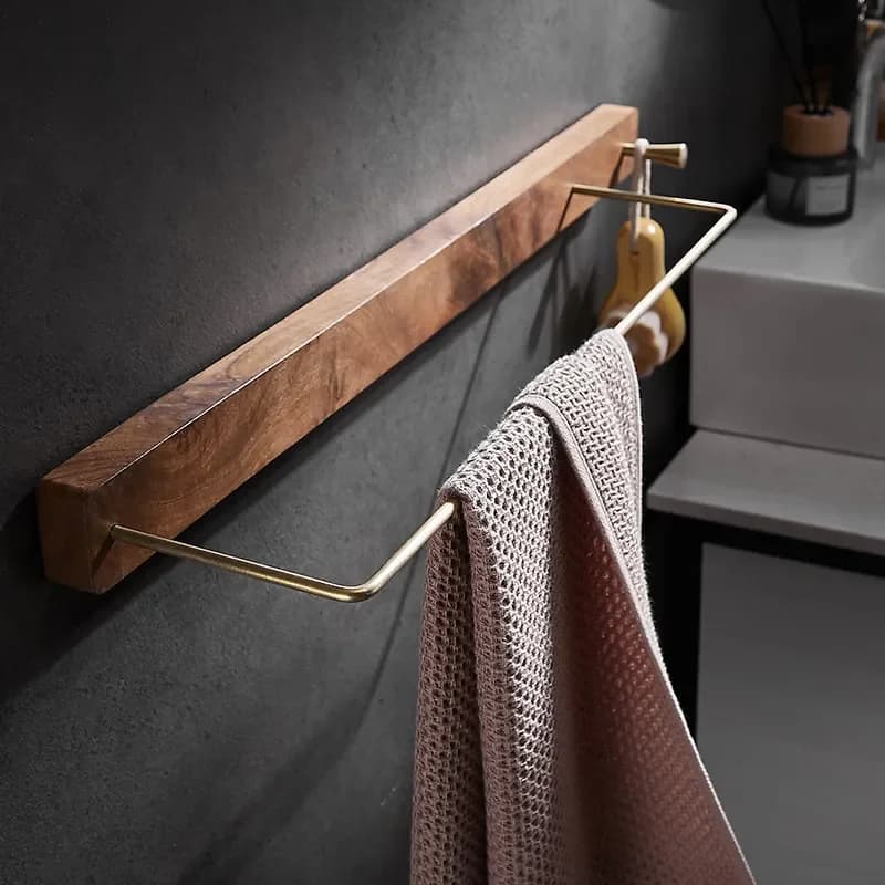 Portasciugamani da bagno in legno massello Portasciugamani in oro spazzolato Appendiabiti da parete Portasciugamani da bagno 30 cm-45 cm