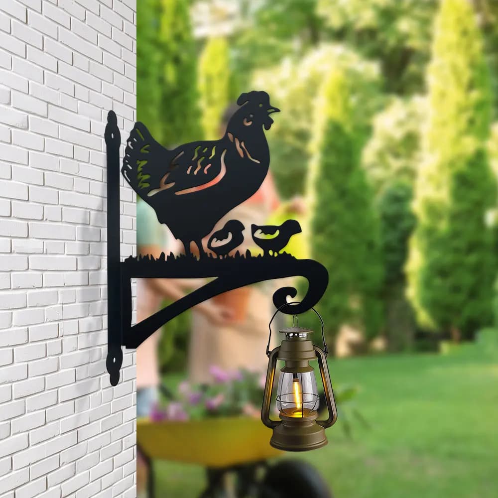 Staffa per appendere silhouette di gallina e pulcini contemporanei in metallo da 1 pezzo - Ganci da parete versatili per esterni e interni per piante, decorazioni da giardino