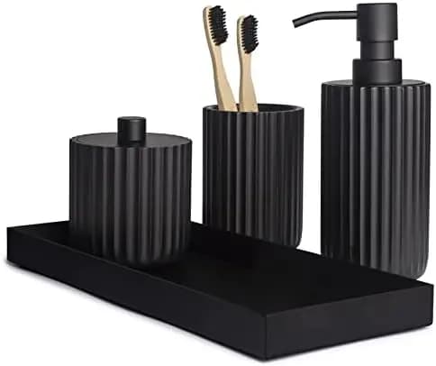 Set di Accessori Bagno Nero Opaco - Dispenser Sapone Stile Rustico Boho e Altro Ancora