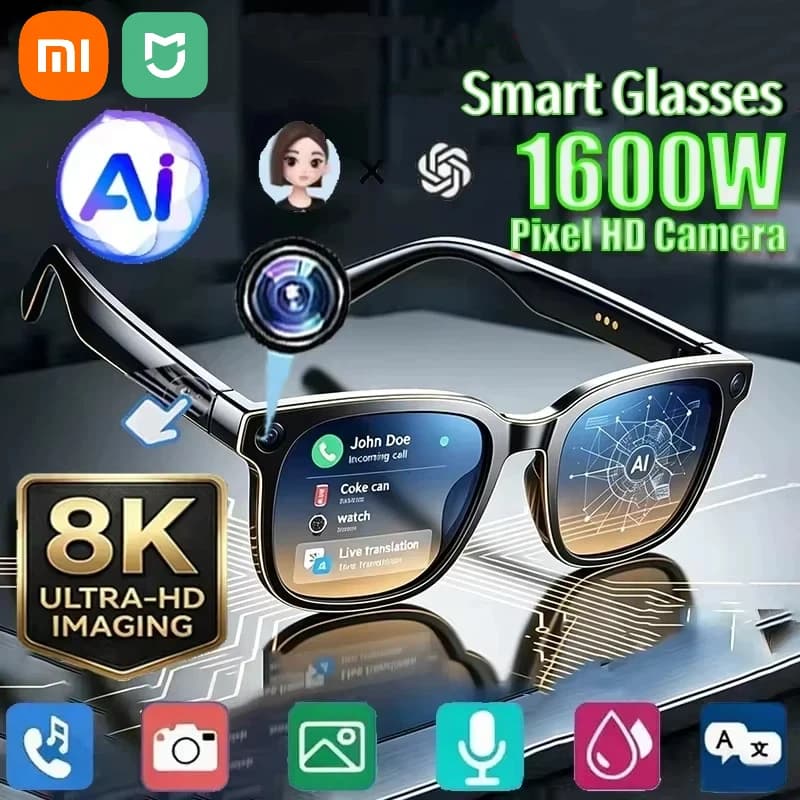 Mijia Upgrade 800W HD Smart AI Record Glasses Shooting Camera Photo Video Voice Call Translation Bluetooth Motorcycle Glasses