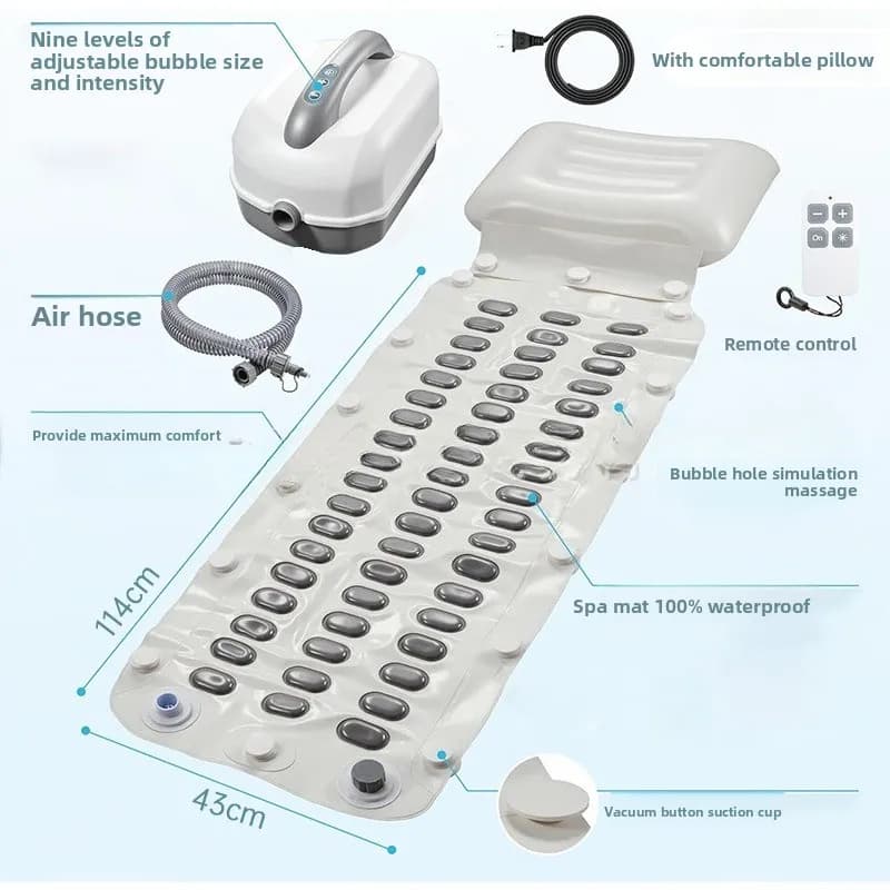 Macchina per Bolle Elettrica da Spa, Massaggio con Bolle, Telecomando Wireless, Tappetino per Vasca da Bagno con Onde e Bolle