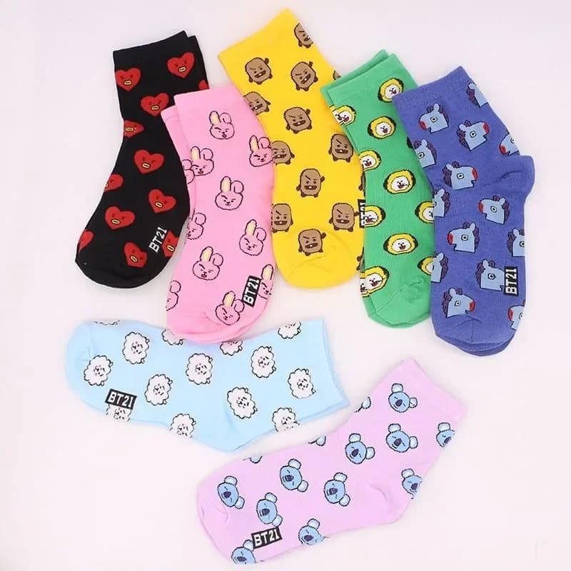 Kawaii BT21 Cartoon Socks Cute Mid Tube Socks Anime TATA CHIMMY COOKY Korean Star Peripheral Women Printed Cotton Socks Gifts