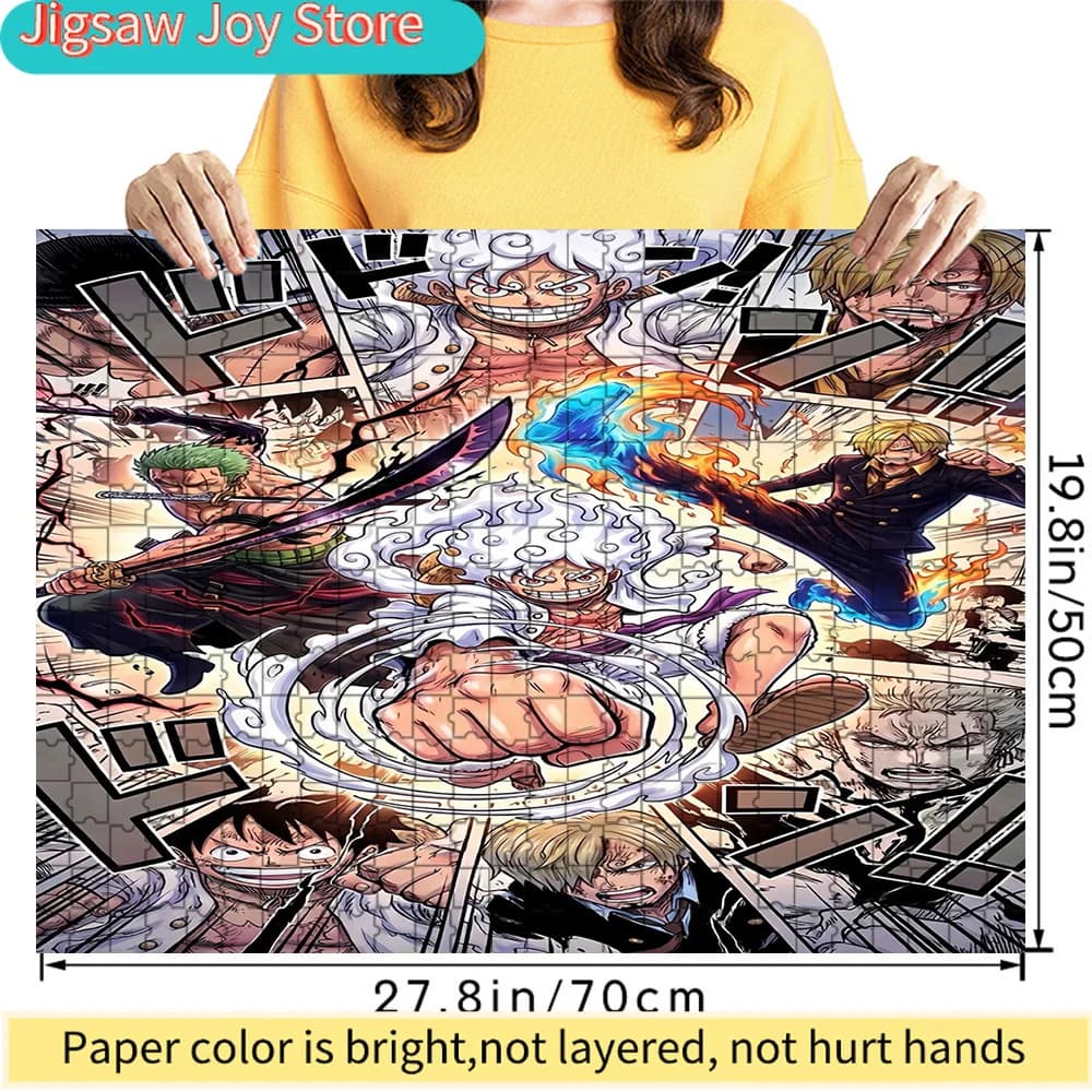 Puzzle di Carta Premium One Piece Gear 5 con Luffy, Zoro, Sanji, Collage di Pannelli Manga, Scena Artistica Anime di Alta Qualità in Cartone