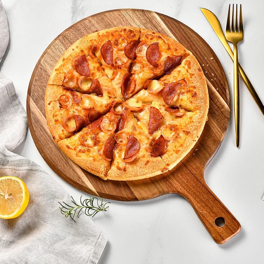 Tagliere per Pizza in legno rotondo con teglia per Pizza a mano tagliere per Pizza in pietra piatto per torte utensili da forno