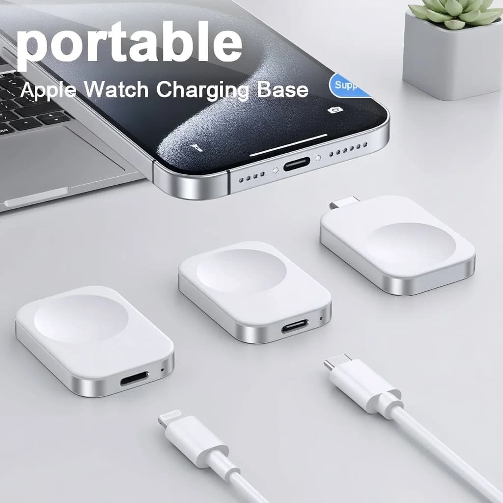 Stazione di Ricarica Wireless per Orologi da Polso, Caricatore Portatile per Telefoni, Pad di Ricarica Rapida Qi per Smartwatch e Telefoni