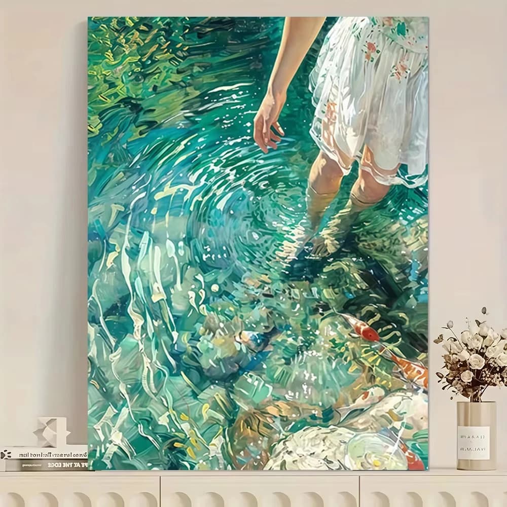 Frameless Oil Painting 1pc Maiden Playing in Stream, Frameless - DIY Acrylic Painting for Beginners - Paint By Numbers