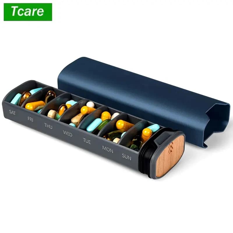 7 Day Weekly Pill Organizer - Premium Stylish Aluminum and Large Capacity Pill Box for Supplements, Pills, Vitamins and Medicine